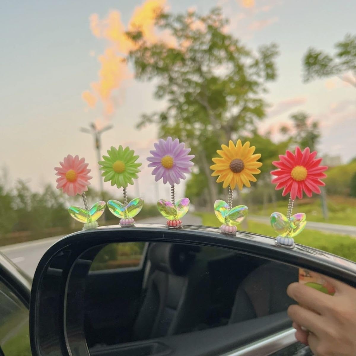 Multi color Sunflower Car Dashboard Decor (Pack of 5)