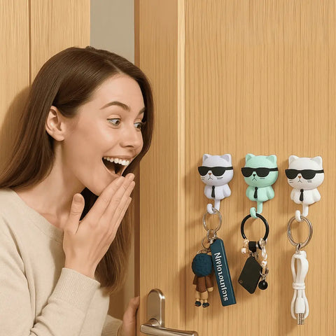 Playful Cat Sunglasses Key Hooks