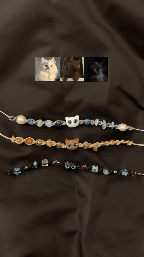 Cute Cat Bead Bracelet Set