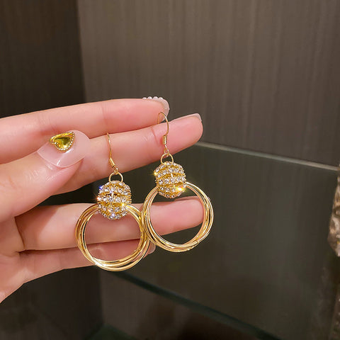 New Rhinestones Multilayer Round Earrings