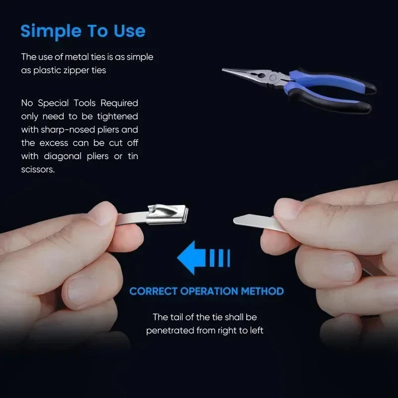 Reusable and Stainless Steel Cable Tie Buckle Strap