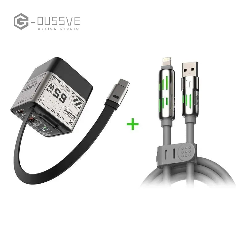 65W Fast Charger Block with Retractable Type-C Cable