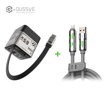 65W Fast Charger Block with Retractable Type-C Cable