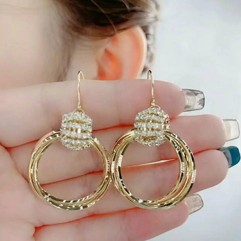 New Rhinestones Multilayer Round Earrings