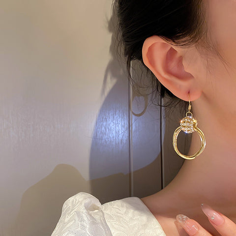 New Rhinestones Multilayer Round Earrings