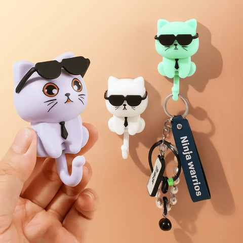Playful Cat Sunglasses Key Hooks