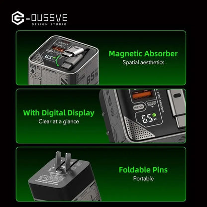 65W Fast Charger Block with Retractable Type-C Cable