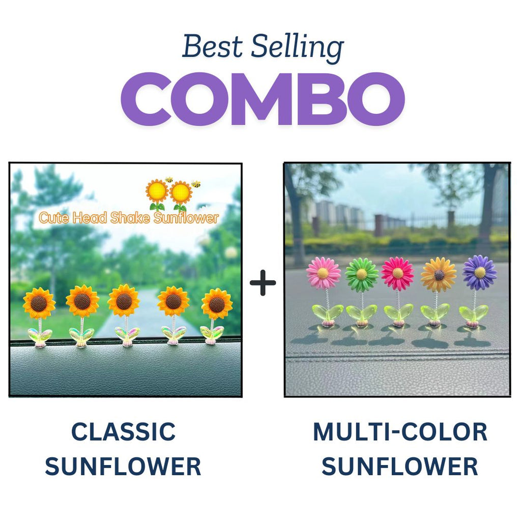 Multi color Sunflower Car Dashboard Decor  (Pack of 5)