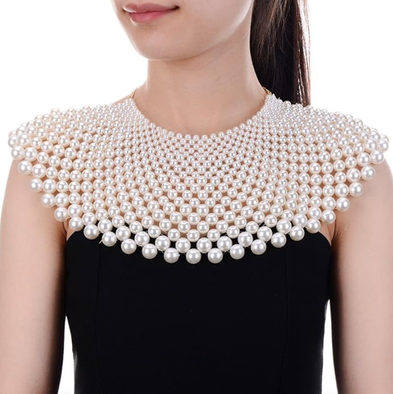 Vintage Wide Pearl Bead Collar Necklace