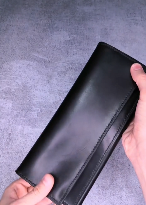 Black Leather Long Wallet