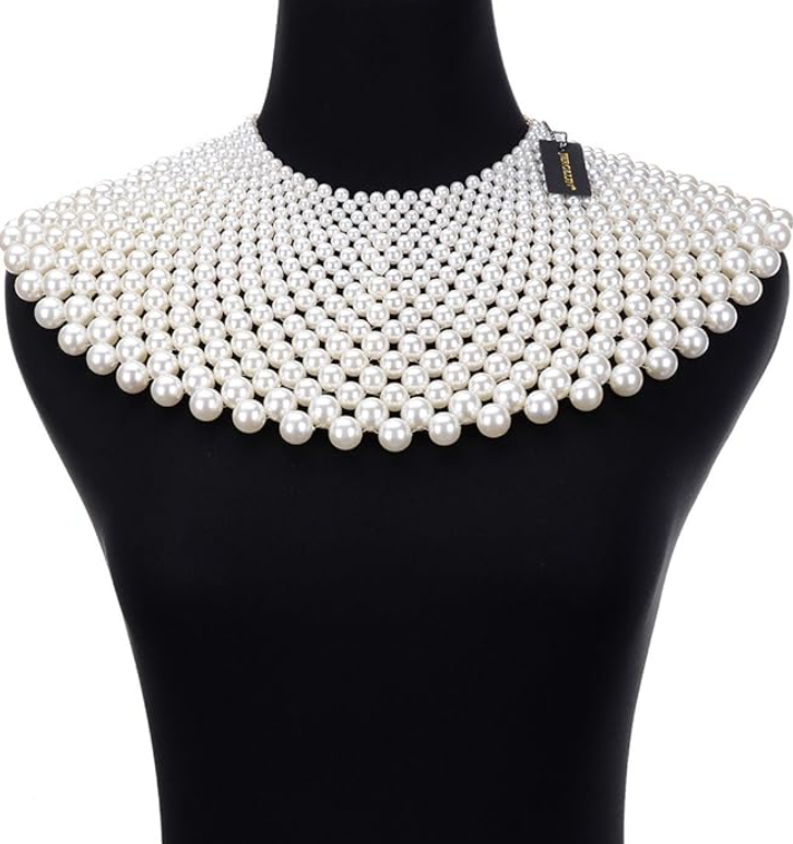 Vintage Wide Pearl Bead Collar Necklace