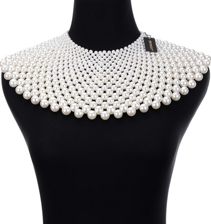 Vintage Wide Pearl Bead Collar Necklace