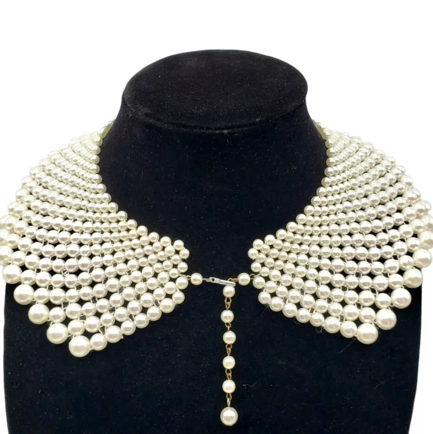 Vintage Wide Pearl Bead Collar Necklace