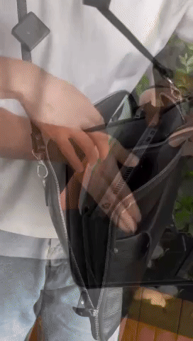 Black Leather Laptop Organizer Bag