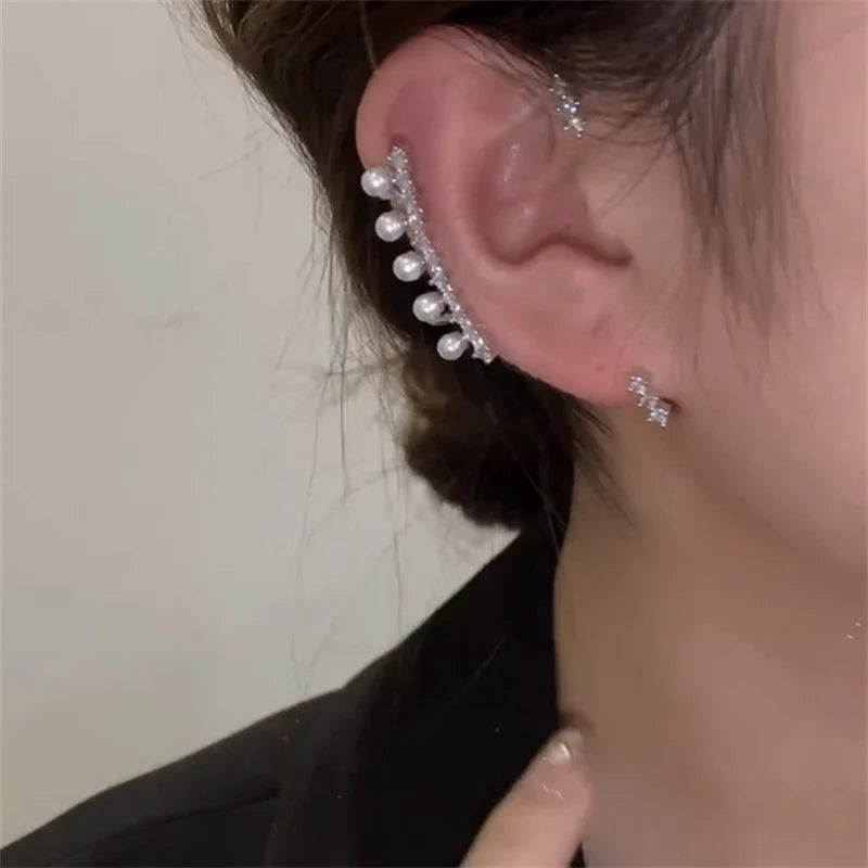 Zircon Faux Pearl Ear Clips All Match Earrings