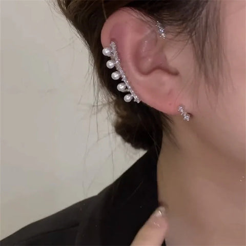 Zircon Faux Pearl Ear Clips All Match Earrings