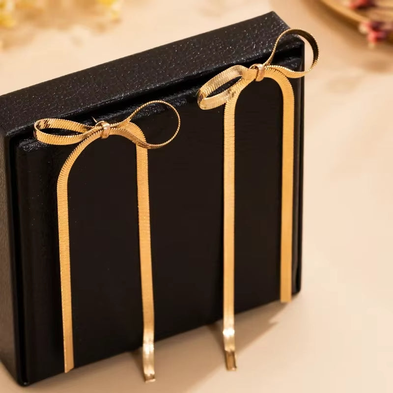 Long Tassel Bow Dangle Earrings
