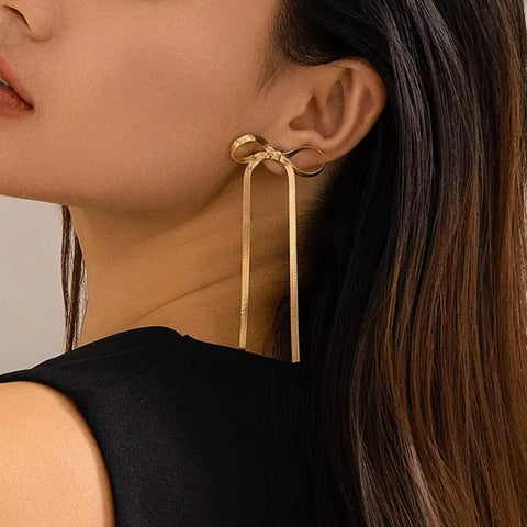 Long Tassel Bow Dangle Earrings