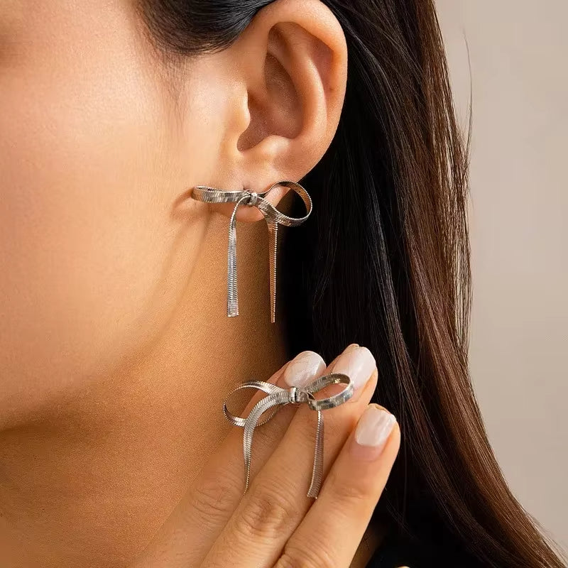 Long Tassel Bow Dangle Earrings