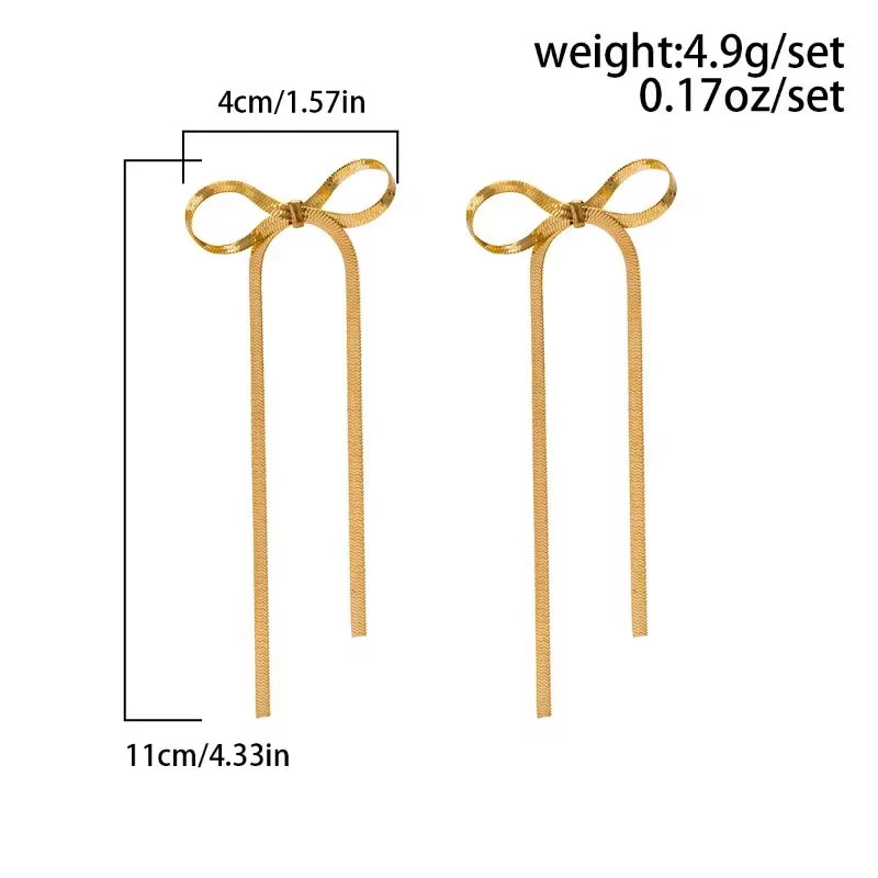 Long Tassel Bow Dangle Earrings