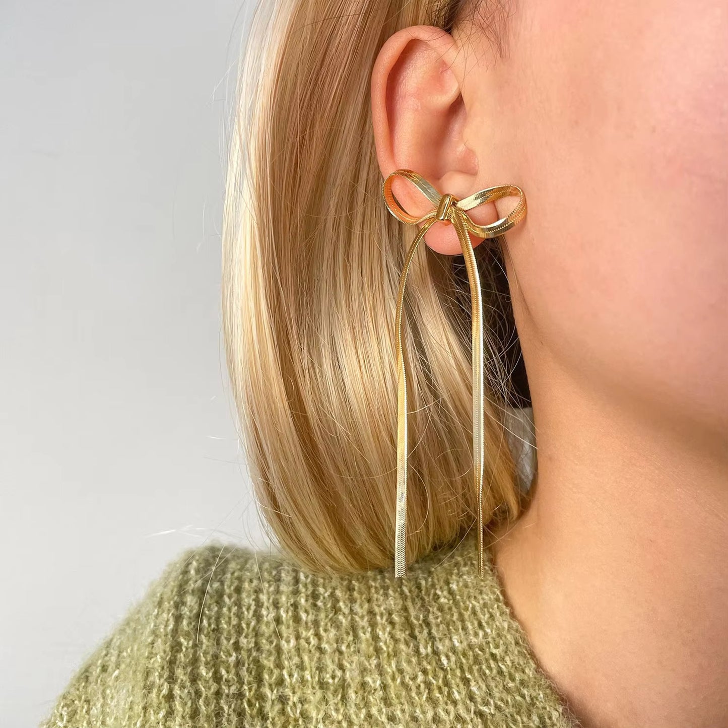 Long Tassel Bow Dangle Earrings