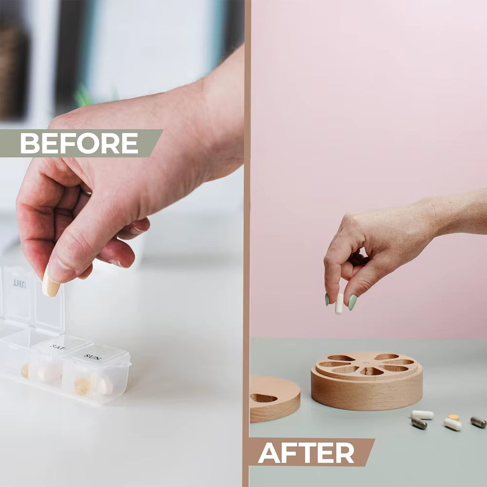 Bamboo Wood Pill Organizer