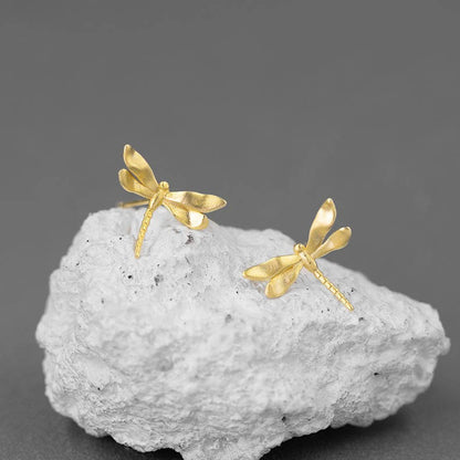 Shimmering Gold Dragonfly Studs Nature Chick Design