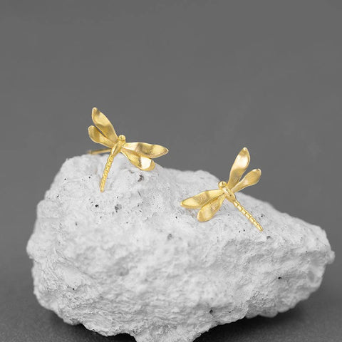 Shimmering Gold Dragonfly Studs Nature Chick Design