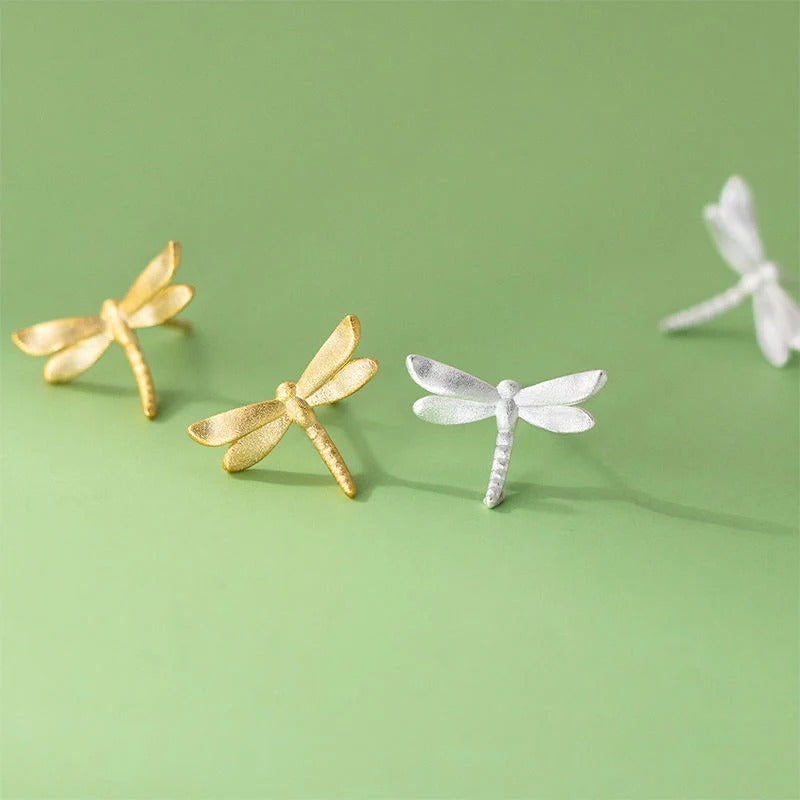 Shimmering Gold Dragonfly Studs Nature Chick Design