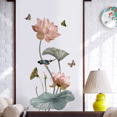 Lotus Flower and Butterfly Wall Sticker