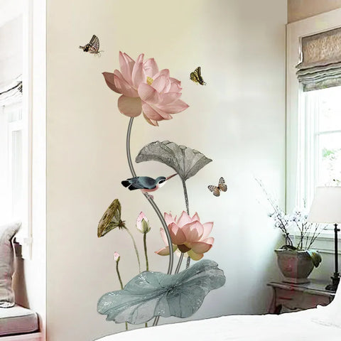 Lotus Flower and Butterfly Wall Sticker