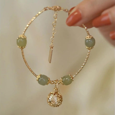 Green Imitation Jade Beaded Bracelet for Women